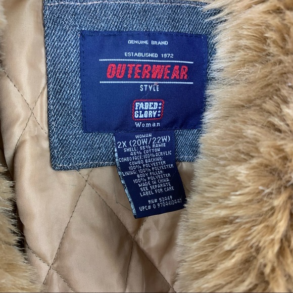 Y2K Faded Glory Coat 2X Denim & Faux Fur Penny Lane 2000s Bratz Style Afghan - Picture 9 of 11